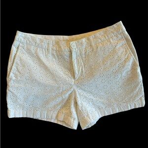 White Eyelet Broderie Cotton Shorts, Size 8